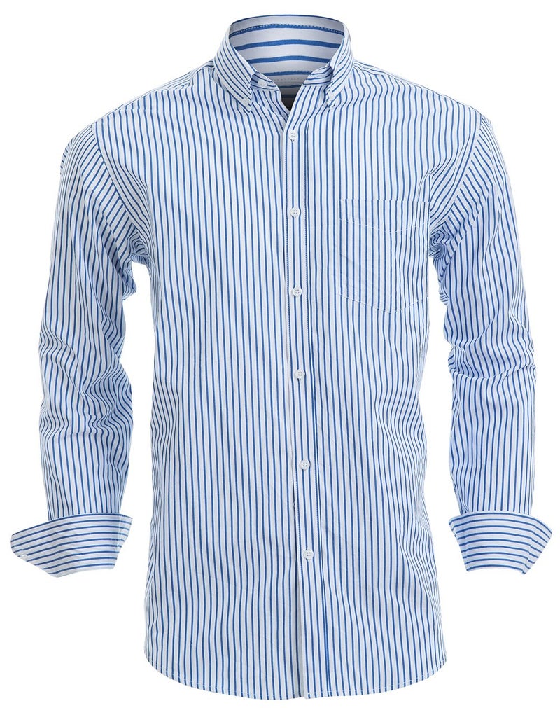 Double Pump Mens Button Down Shirts Cotton Long Sleeve Shirts Regular Fit(SL15B,L) - Image 1